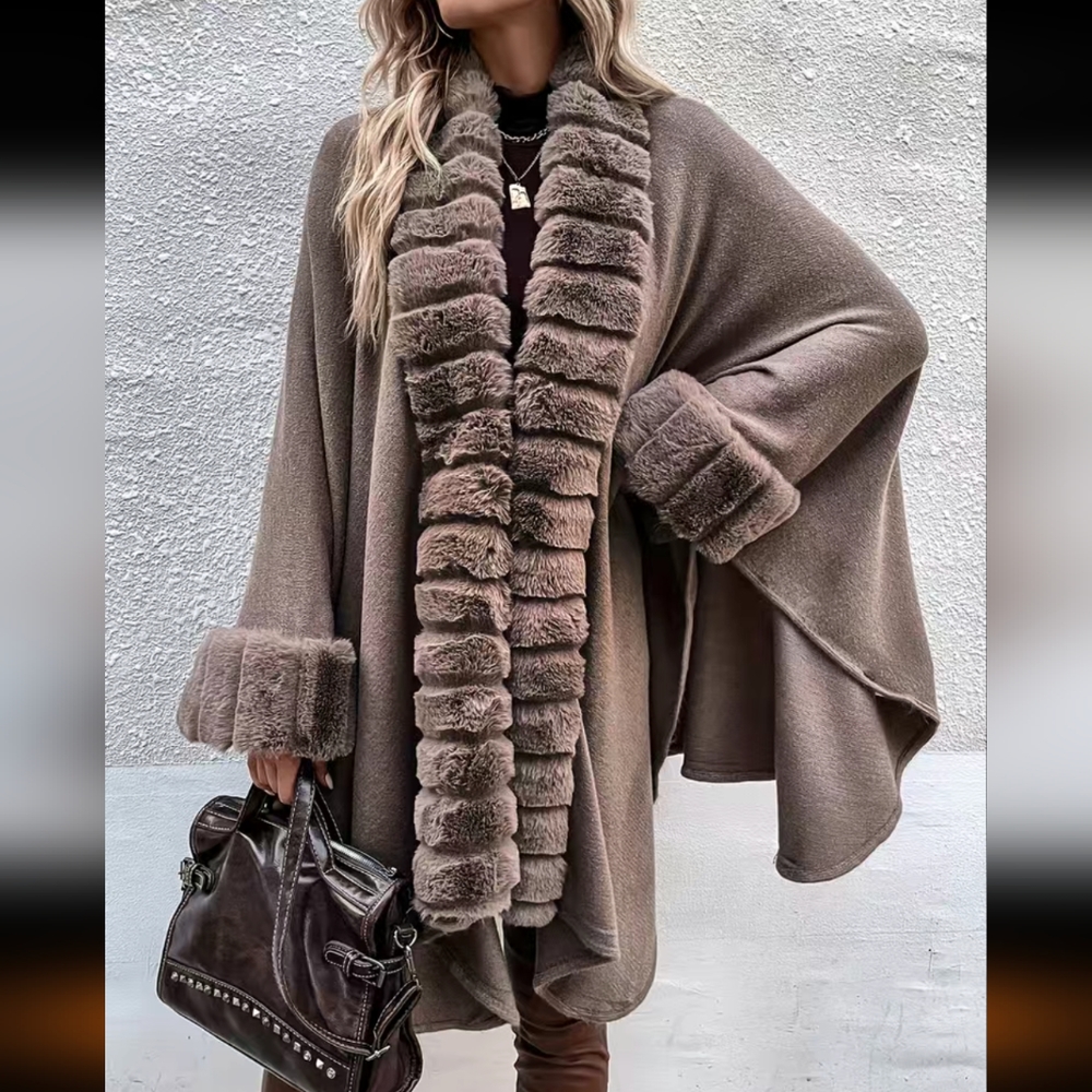 Faux Fur Trim open Front Cardigan